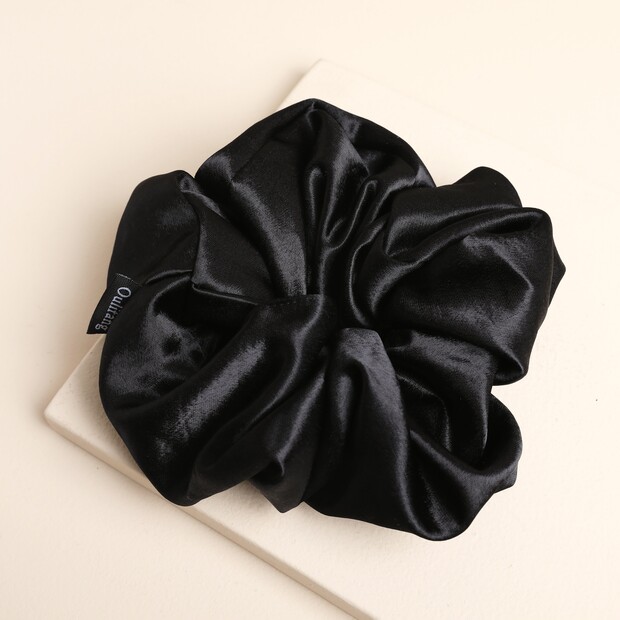 Extra Large Black Satin Hair Scrunchie