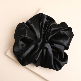 Extra Large Black Satin Hair Scrunchie