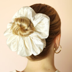 Extra Large White Satin Hair Scrunchie