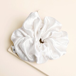 Extra Large White Satin Hair Scrunchie