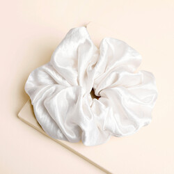 Extra Large White Satin Hair Scrunchie