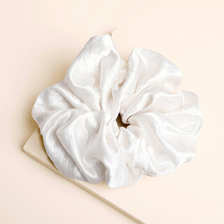 Extra Large White Satin Hair Scrunchie