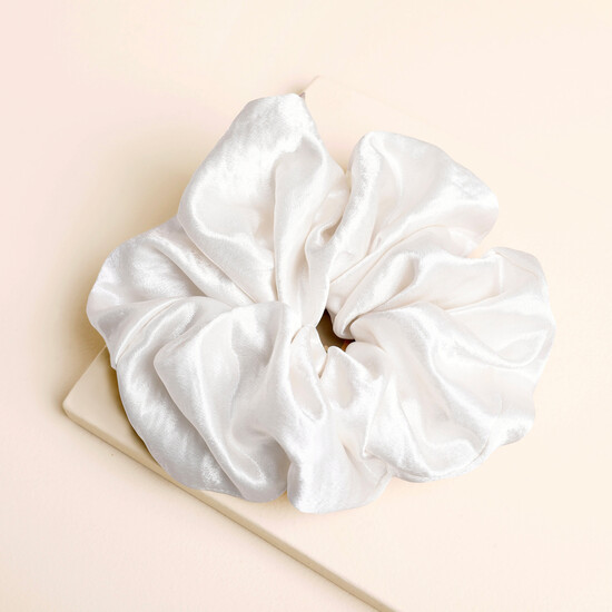 Extra Large White Satin Hair Scrunchie
