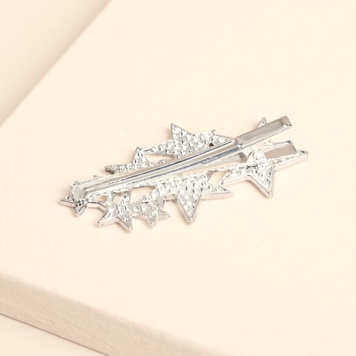 Back of silver multi star hair clip showing metal clip fastening