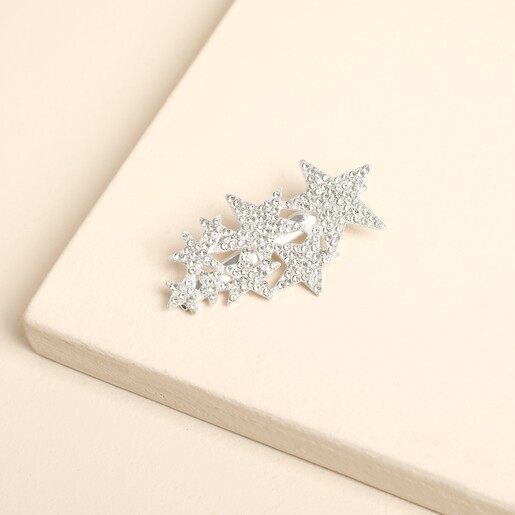 Sparkling silver multi star hair clip with glass crystals