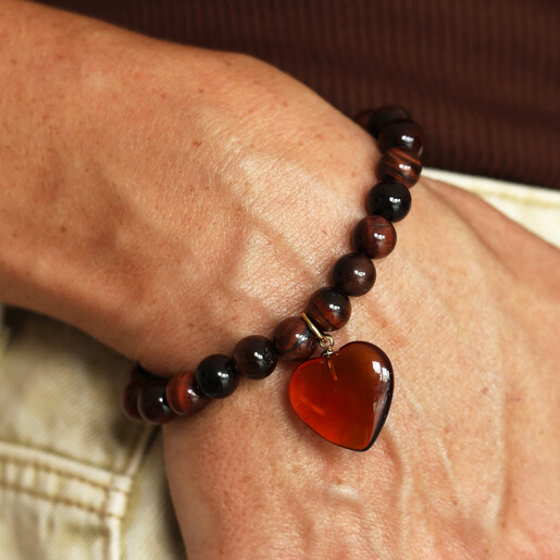 close up model shot of chunky beaded bracelet