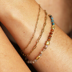Earthy Semi Precious Double Layer Beaded Heart Bracelet in Gold