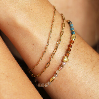 Earthy Semi Precious Double Layer Beaded Heart Bracelet in Gold
