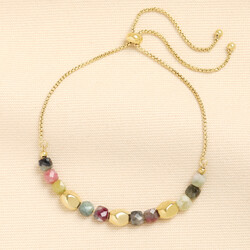 Earthy Semi Precious Stone Adjustable Toggle Bracelet in Gold
