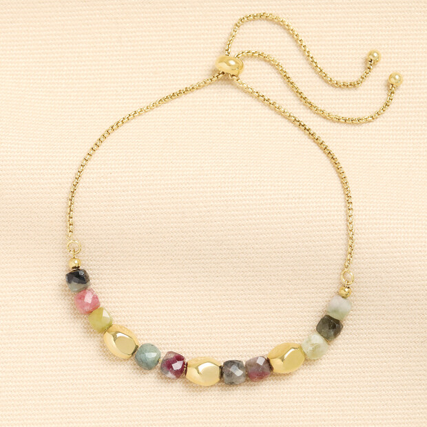 Earthy Semi Precious Stone Adjustable Toggle Bracelet in Gold