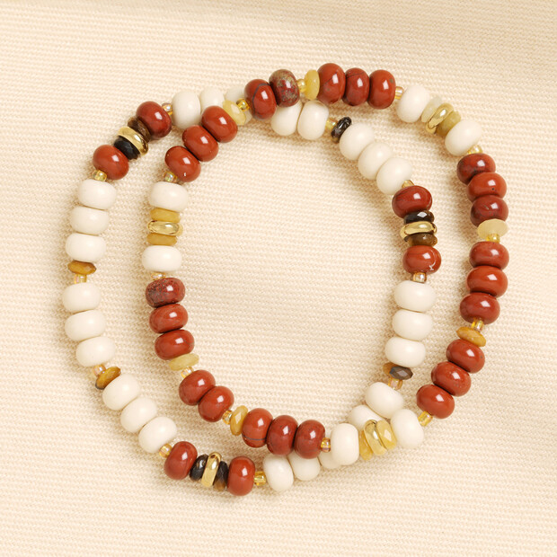 Set of 2 Semi Precious Earthy Stone Beaded Bracelets