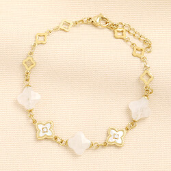 Semi Precious Clover Charm Bracelet in Gold