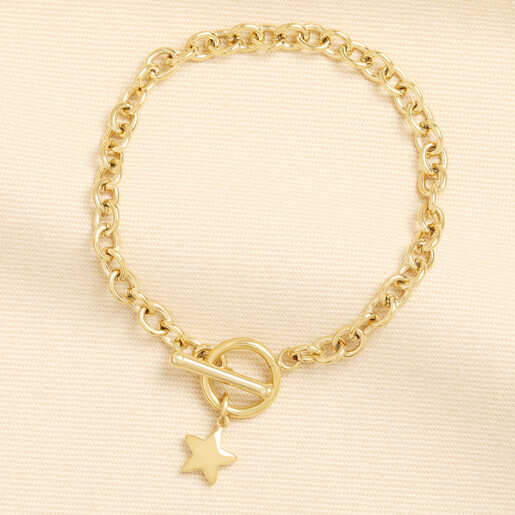 Gold stainless steel chunky link bracelet with a toggle clasp and star charm
