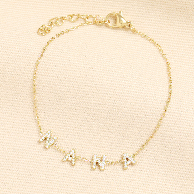 Stainless Steel Crystal Nana Charm Bracelet in Gold