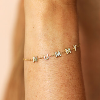 Stainless Steel Crystal Mummy Charm Bracelet in Gold