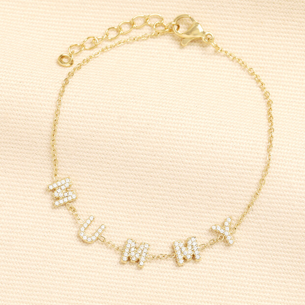 Stainless Steel Crystal Mummy Charm Bracelet in Gold