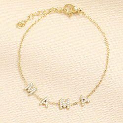 Stainless Steel Crystal Mama Charm Bracelet in Gold