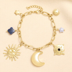 Stainless Steel Moon and Star Charm Bracelet in Gold