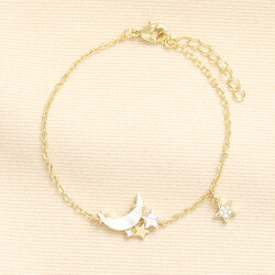 Mother of Pearl Moon & Star Charm Bracelet in Gold