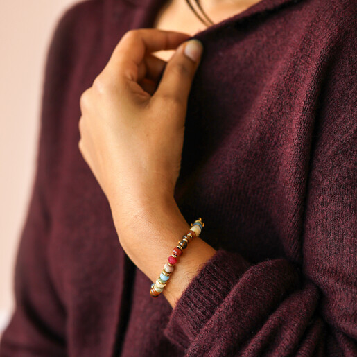 model shot of autumnal beaded bracelet