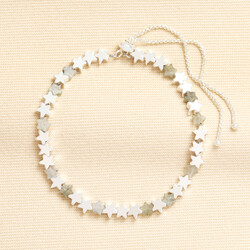 Semi Precious Grey Amazonite Stone Star Bracelet in Silver