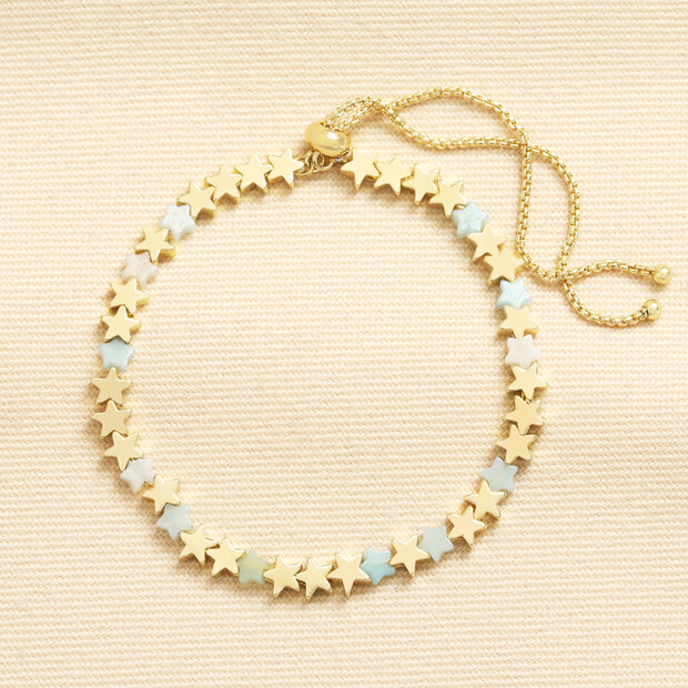 Stainless Steel Turquoise Star Charm Bracelet in Gold