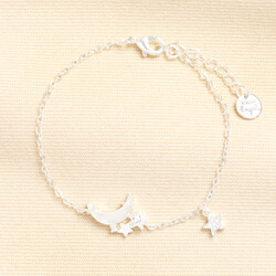 Mother of Pearl Moon and Star Charm Bracelet in Silver