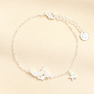 Mother of Pearl Moon and Star Charm Bracelet in Silver