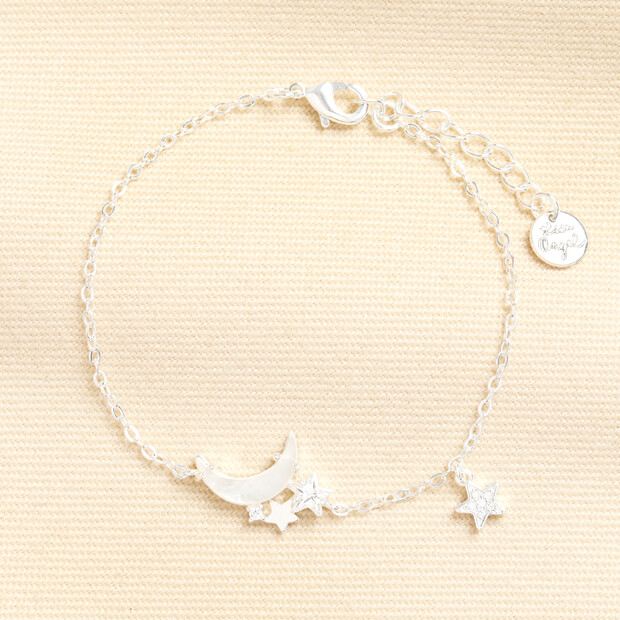 Mother of Pearl Moon and Star Charm Bracelet in Silver