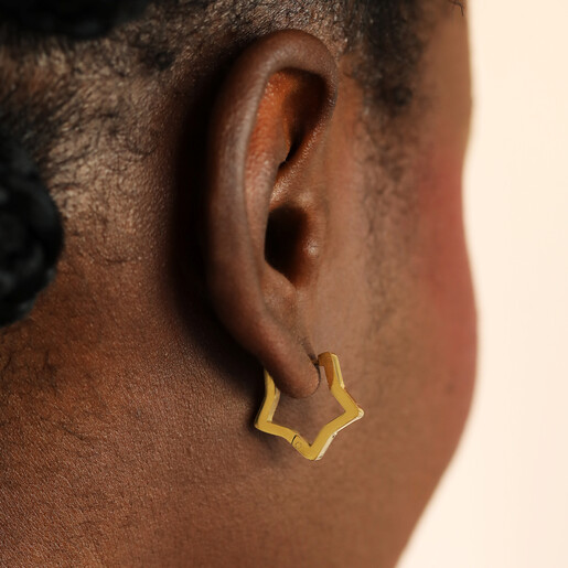 waterproof star hoop earrings on model
