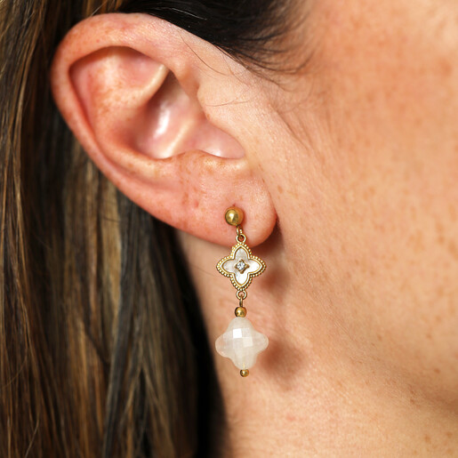 model shot of drop earrings in gold