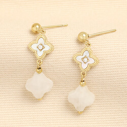 Semi Precious Clover Drop Earrings in Gold
