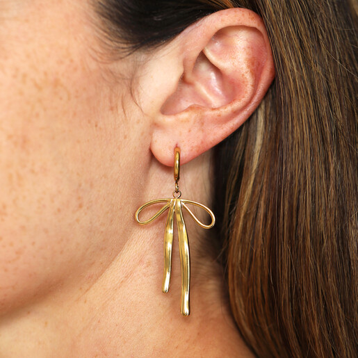 waterproof bow charm earrings in gold