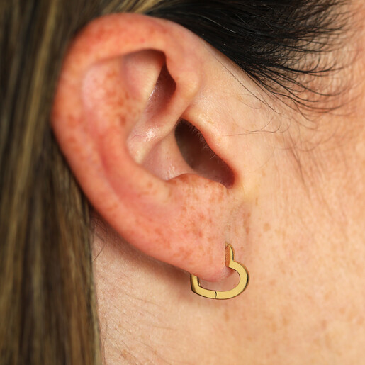 model shot of waterproof heart hoop earrings