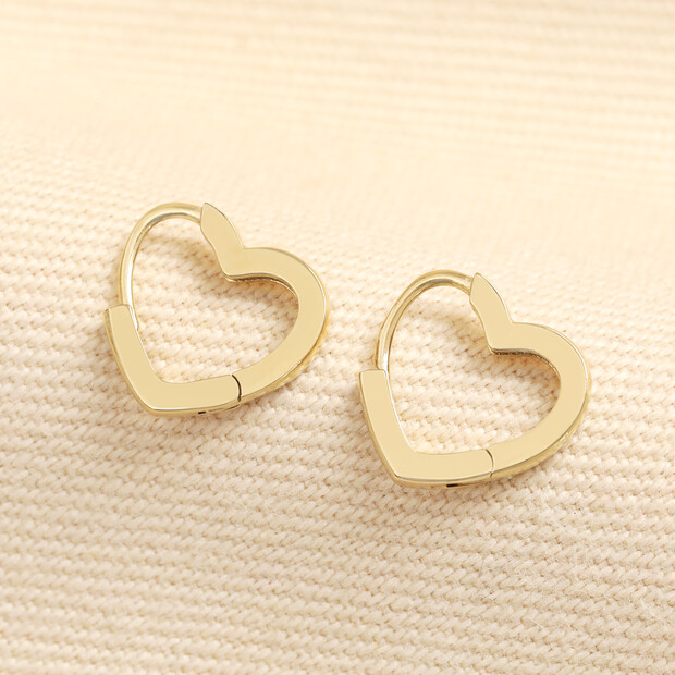 Stainless Steel Heart Huggie Hoop Earrings in Gold