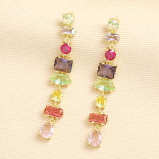 Rainbow Crystal Drop Earrings in Gold