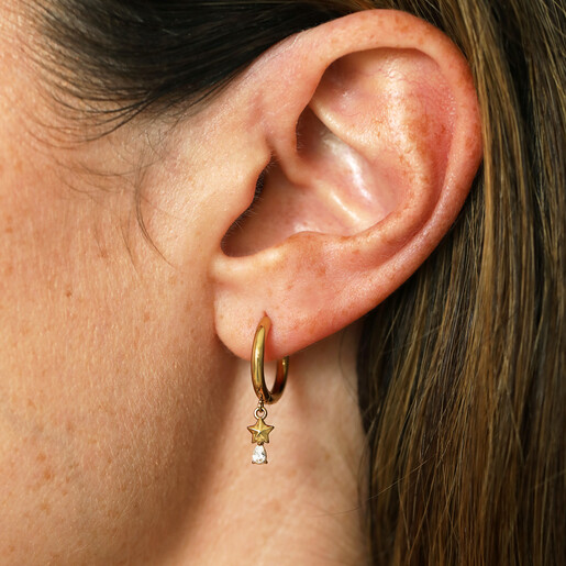 model shot of waterproof gold earrings