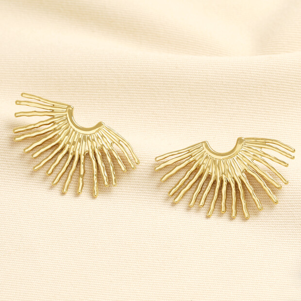 Stainless Steel Oversized Fan Stud Earrings in Gold