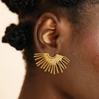 Stainless Steel Oversized Fan Stud Earrings in Gold