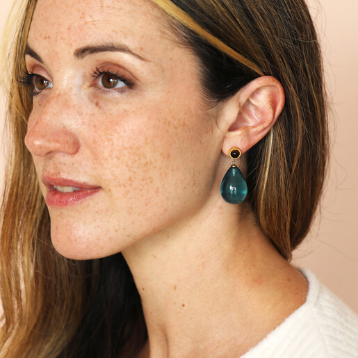 resin drop earrings in gold model shot