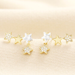 Crystal Triple Star Climber Stud Earrings in Gold