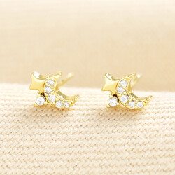 Crystal Tiny Celestial Stud Earrings in Gold