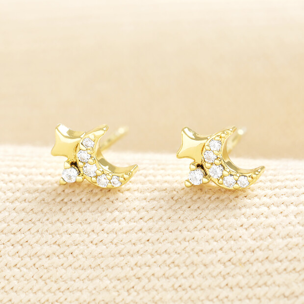 Crystal Tiny Celestial Stud Earrings in Gold