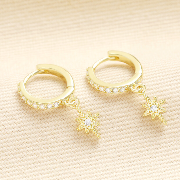 Crystal Starburst Huggie Hoop Earrings in Gold