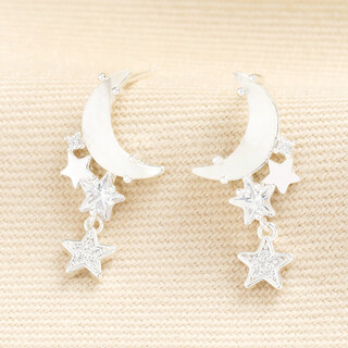 Mother of Pearl Moon and Star Stud Earrings in Silver