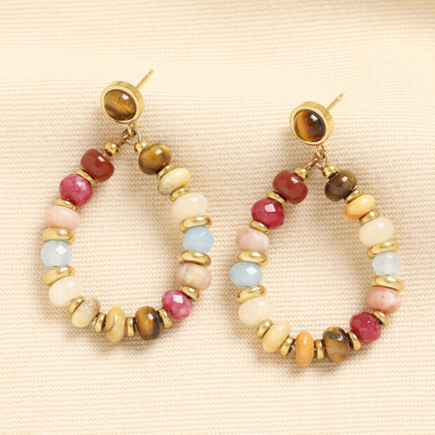 Stainless Steel Autumn Beaded Teardrop Drop Earrings in Gold