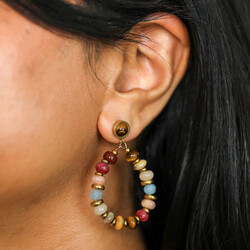 Stainless Steel Autumn Beaded Teardrop Drop Earrings in Gold