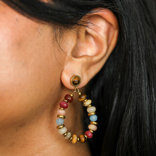 Stainless Steel Autumn Beaded Teardrop Drop Earrings in Gold