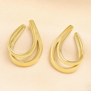 Stainless Steel Double Oval Chunky Hoop Earrings in Gold