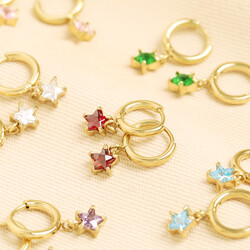 Stainless Steel Birthstone Star Charm Huggie Hoop Earrings in Gold